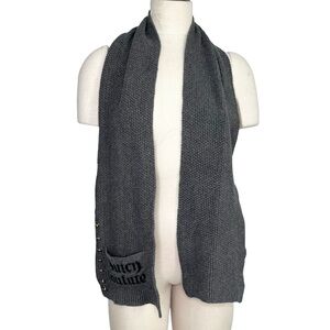 Juicy‎ Couture Knit Scarf Gray Logo Patch Y2K Retro